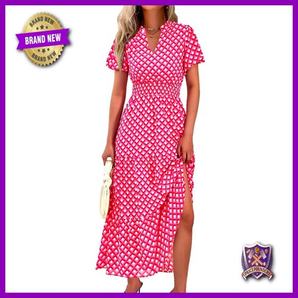 Dresses & Skirts - Floral Maxi Dress V Neck Puff Sleeve Smocked Waist Boho Summer Casual